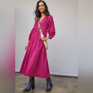 NWT‎ Anthropologie Viola Tiered Button Front Maxi Dress in Plum Size Medium
